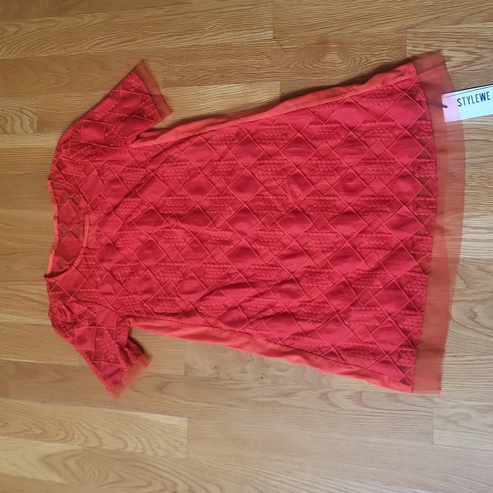 Embroidered Patch-work Dress- Burnt orange